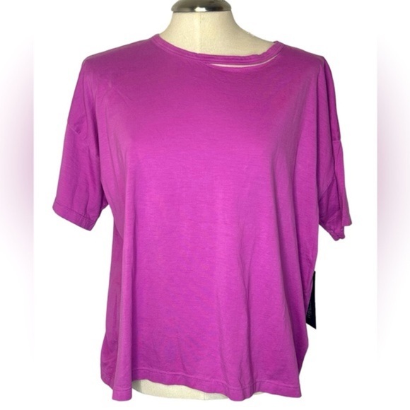 Rachel Zoe Short Sleeve Cutout Crew Neck Relaxed Fit Purple/Pink Top Size XL - Picture 1 of 8
